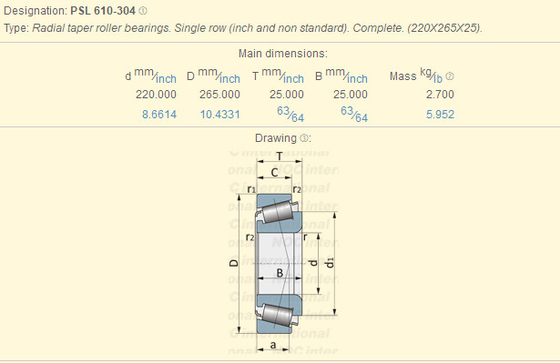 INA (Slovakia)   Radial taper roller bearings. Single row  PSL 610-304
