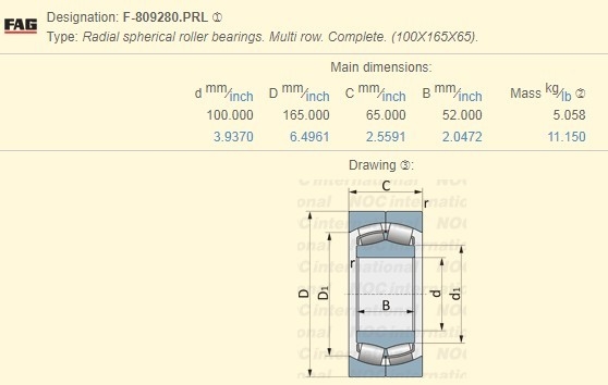 FAG  Concrete Mixer Bearing , Spherical roller bearings F-809280 PRL