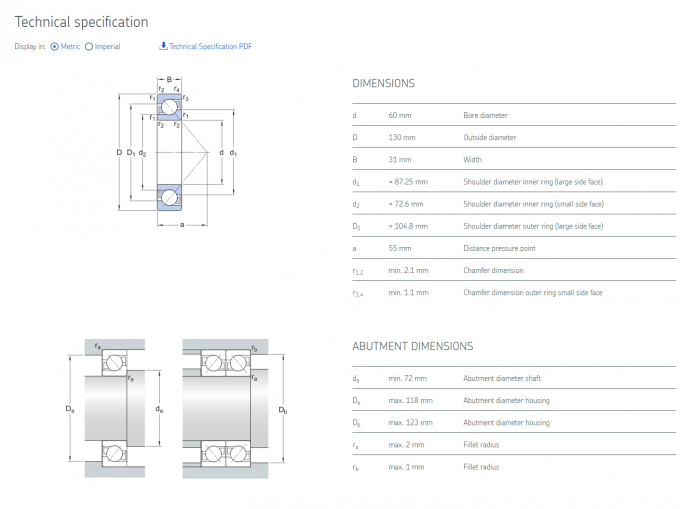 Agular contact ball bearing 7312 BECBM , 7312BECBM